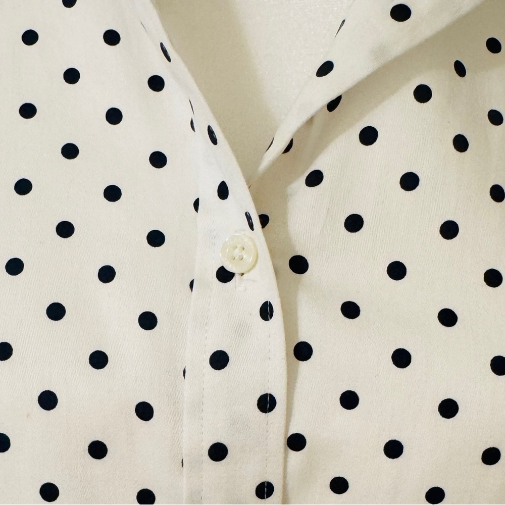CHAPS NO IRON Blue Polka Dot Long Sleeve Button Blouse Sz Medium - Picture 5 of 8
